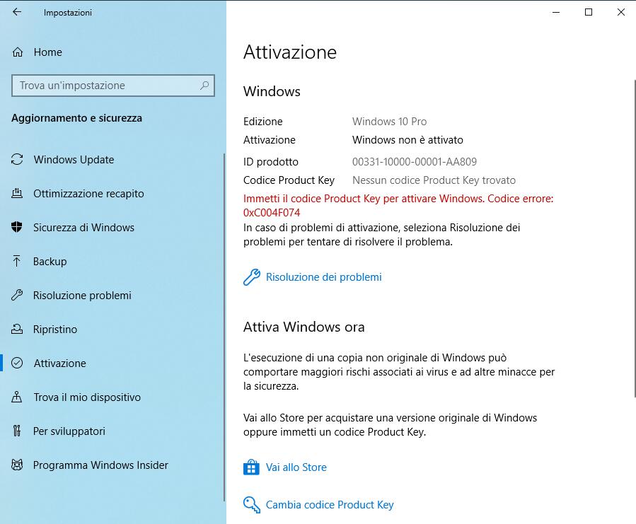 Windows 10 senza attivazione