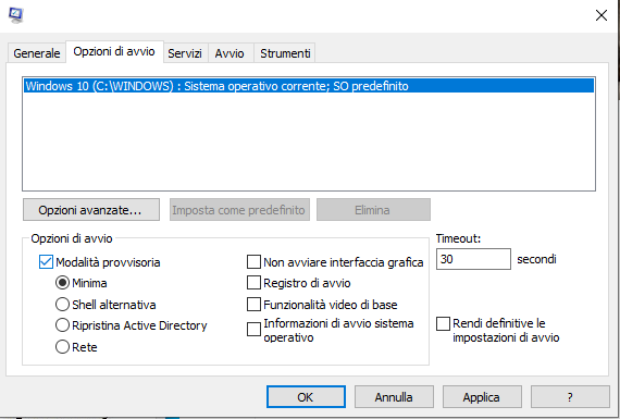 Avviare Windows 10 in modalità provvisoria