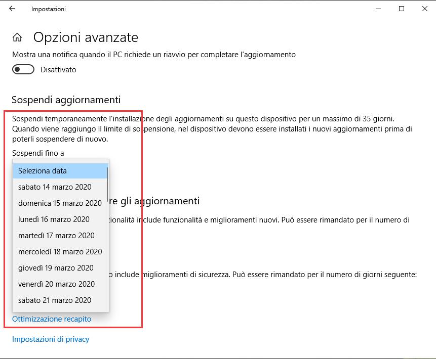 Aggiornamenti automatici su Windows 10