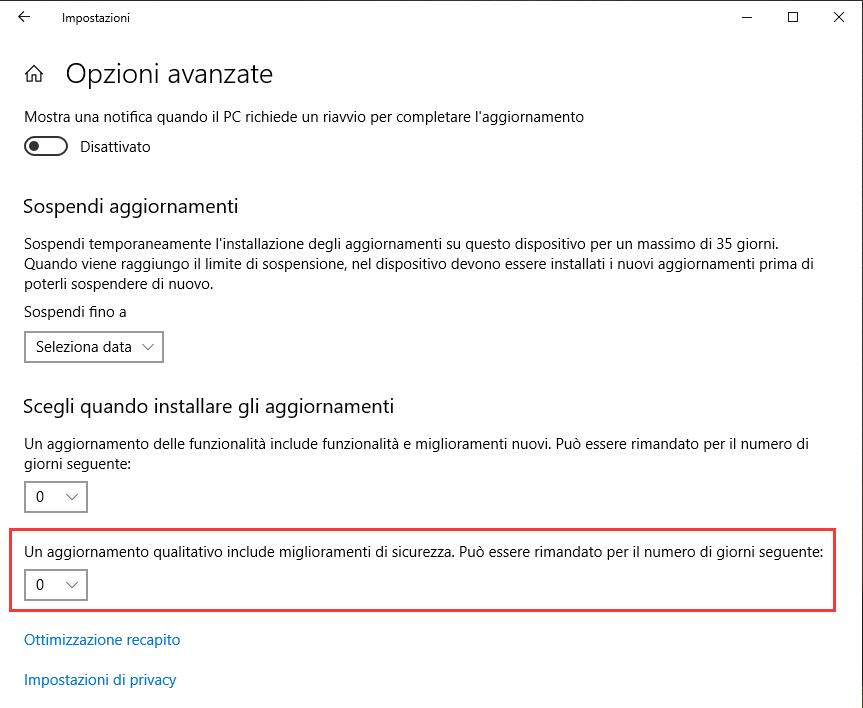 Aggiornamenti automatici su Windows 10