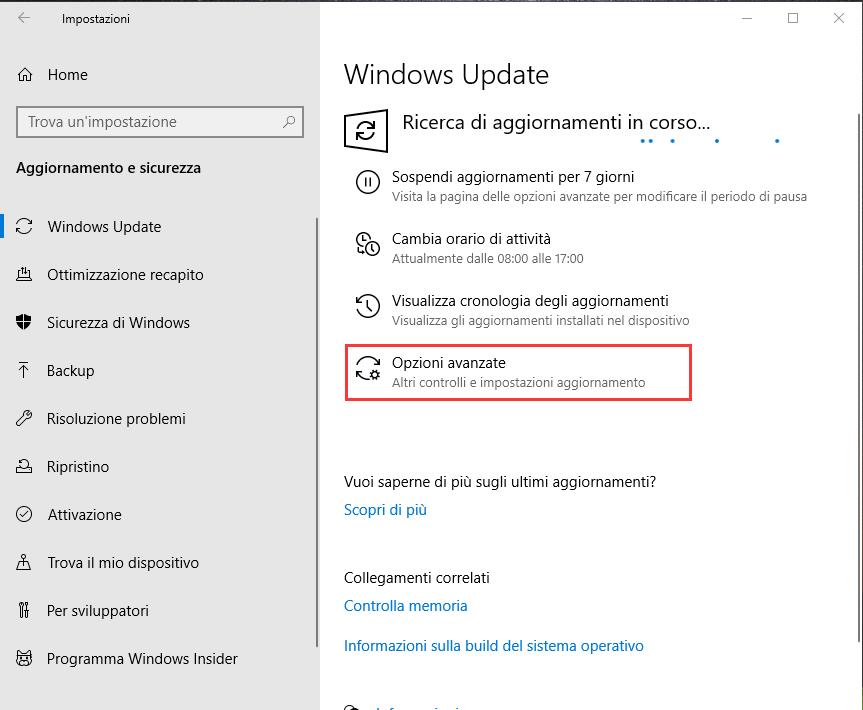 Aggiornamenti automatici su Windows 10