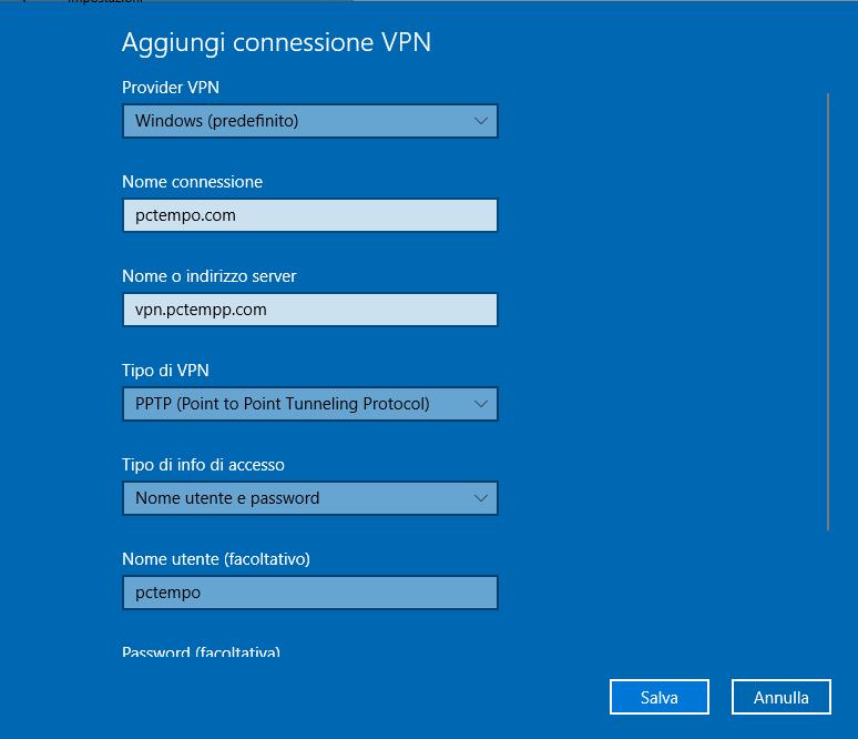Creare VPN con Windows 10