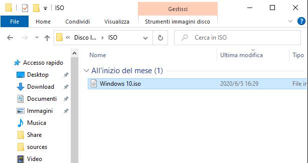 aprire file iso windows 10