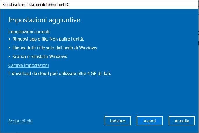 Ripristinare Windows 10