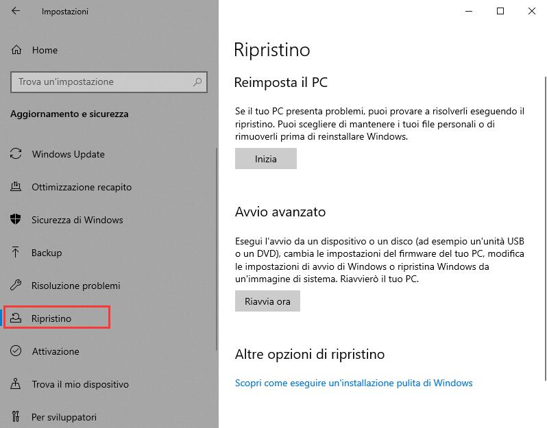 Reinstallare Windows 10