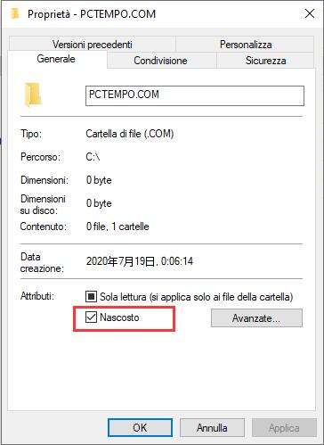 nascondere file