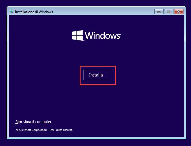 installare Windows 11 da una USB