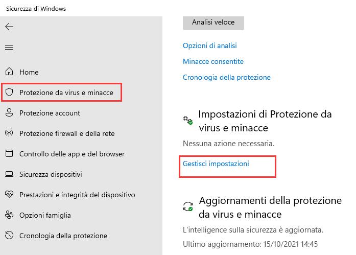 Disattivare Microsoft Defender 