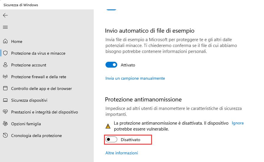 Disattivare Microsoft Defender 