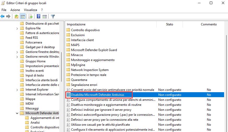 Disattivare Microsoft Defender 