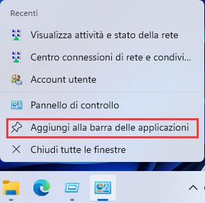 Aggiungi alla barra delle applicazioni