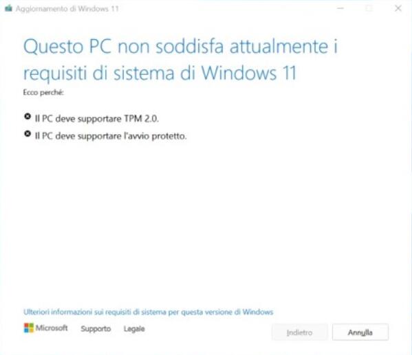 se il PC non è supportato