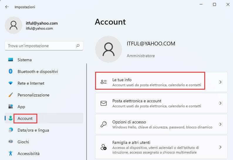 Cambiare un Account Microsoft 