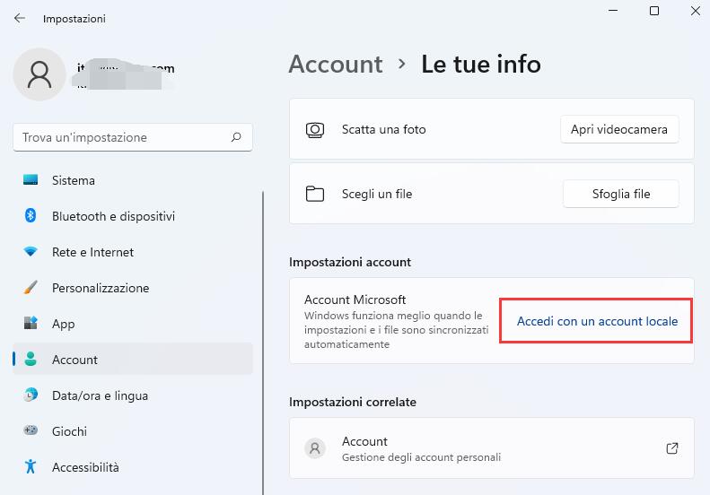 Cambiare un Account Microsoft 