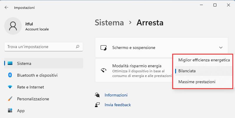 Modalità Risparmio Energia