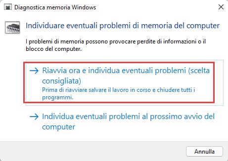 Diagnostica Memoria Windows